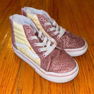 Vans Pink and Yellow Glitter High Top Sneakers - Toddler Size 7